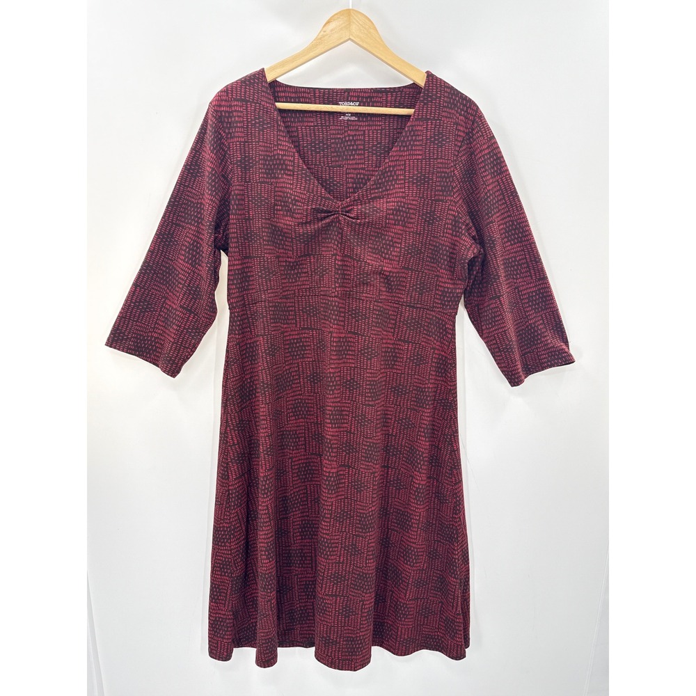 NWT Toad & Co Dress XL Burgundy Black Organic Cotton Tencel 3/4 Sleeve Modest